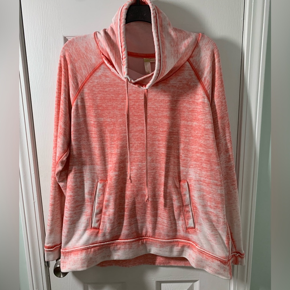 GreenTea Pink Marled Cowl Hoodie Sweater
